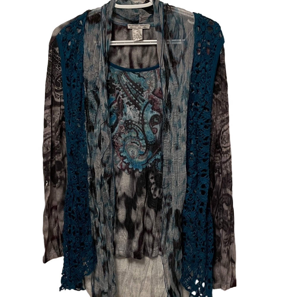 Women’s Alberto Makali Teal & Paisley Design Knit Top Size XL